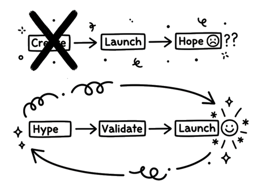 Two paths: Create then hope vs Hype then launch