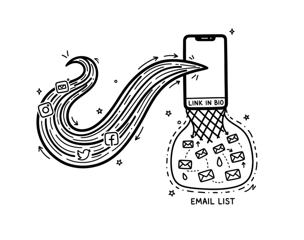 Link in bio as a net catching social traffic